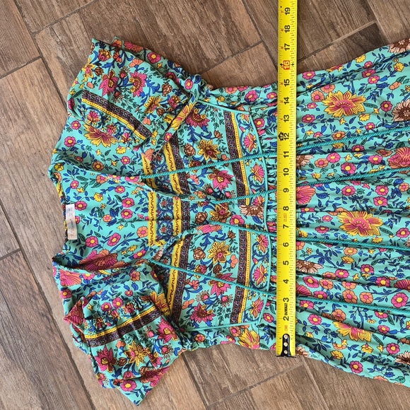 XXS/XS R. Vivimos Turquoise Floral Long Sleeve Tassel Detail Midi/Maxi Dress - Picture 6 of 9